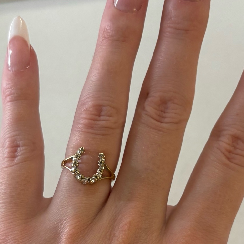Gold Crystal Horseshoe Ring - Women's Fashion Statement